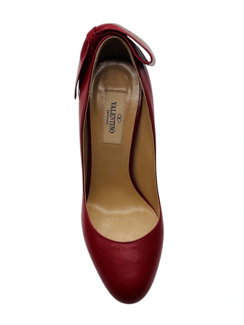 VALENTINO RED ROUND TOE LEATHER PUMPS WITH BOW DETAIL